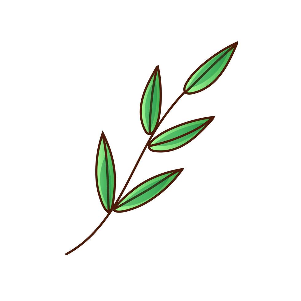 Vector drawing of a twig with leaves. Vector flat illustration.  Icon, sticker.  Cartoon illustration.