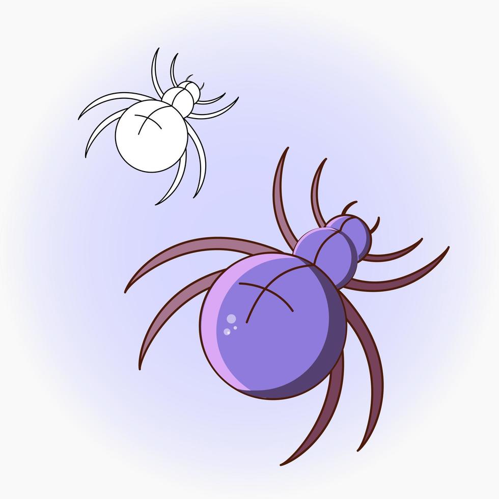 dibujo de una araña. ilustración plana vectorial. icono, pegatina. ilustración de dibujos animados página para colorear vector