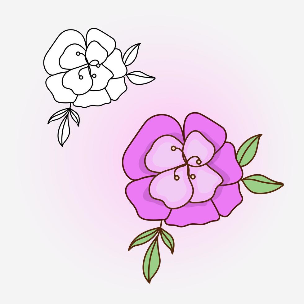 Drawing of  blooming flower. Vector flat illustration.  Icon, sticker.  Coloring page.