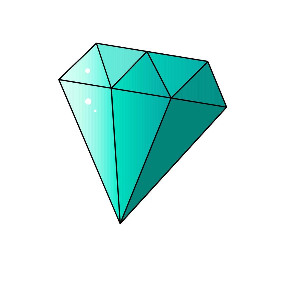 Bright crystal created in flat style. Vector diamond illustration isolated on white background. Sticker, icon,  outline.