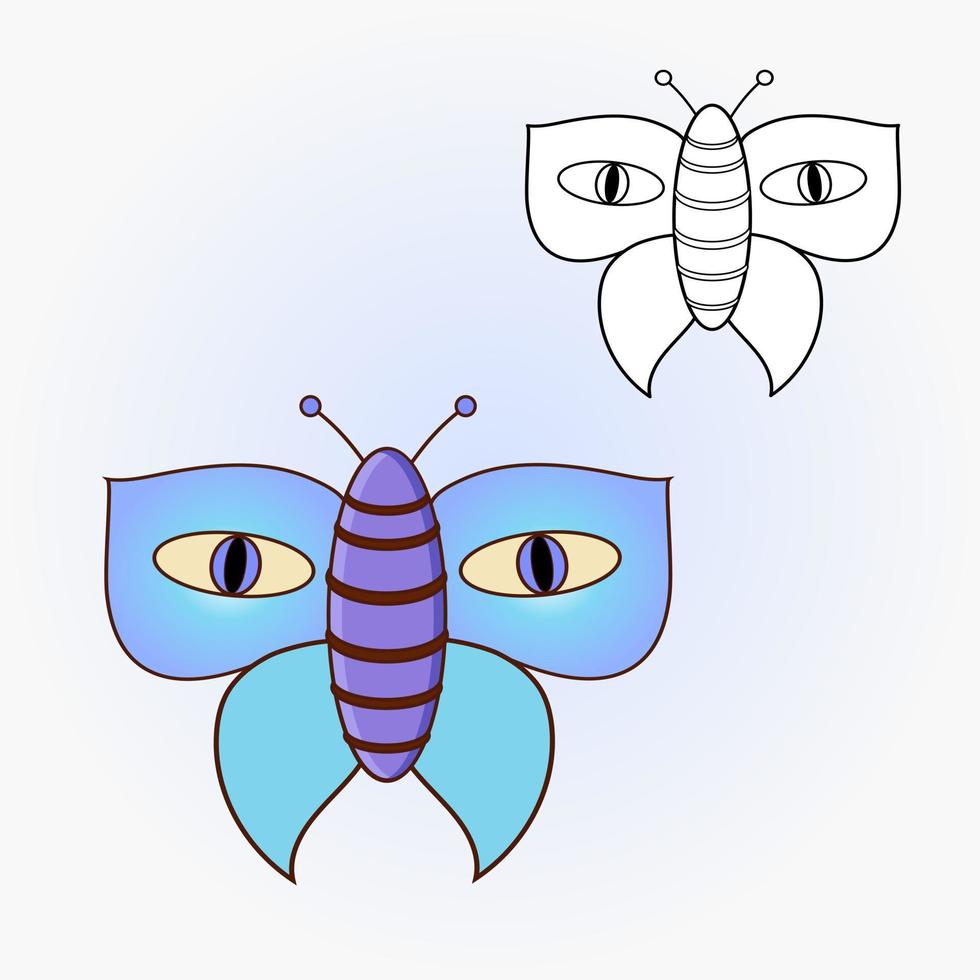 dibujo vectorial de una mariposa. ilustración plana vectorial. icono, pegatina. ilustración de dibujos animados página para colorear vector