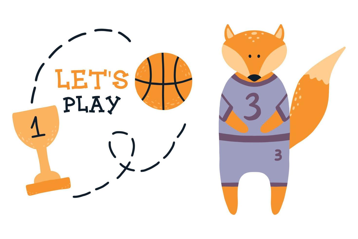 Basketball kids poster. Fox basketball player. Basketball concept. Vector illustration.