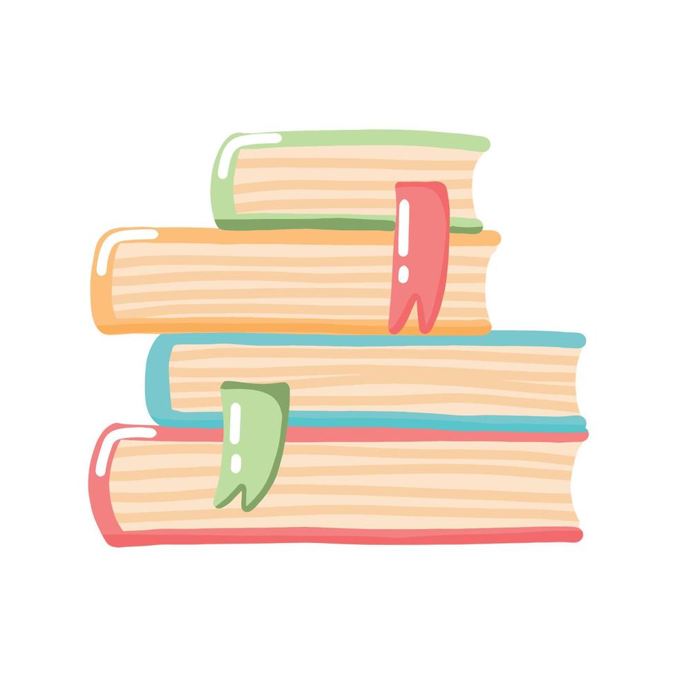 pila de libros en estilo de dibujos animados. una pila de libros, libros de texto, blocs de notas para leer. ilustración vectorial vector