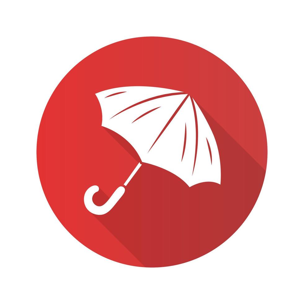 Opened umbrella flat design long shadow glyph icon. Bad, rainy, stormy weather water protection. Fashionable travel accessory. Carryon sunshade, parasol. Vector silhouette illustration