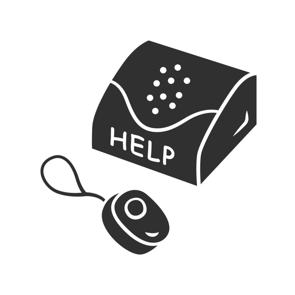 Personal emergency response system glyph icon. Device for physically disabled people. Call for assistance, help. Medical alert button. Silhouette symbol. Negative space. Vector isolated illustration