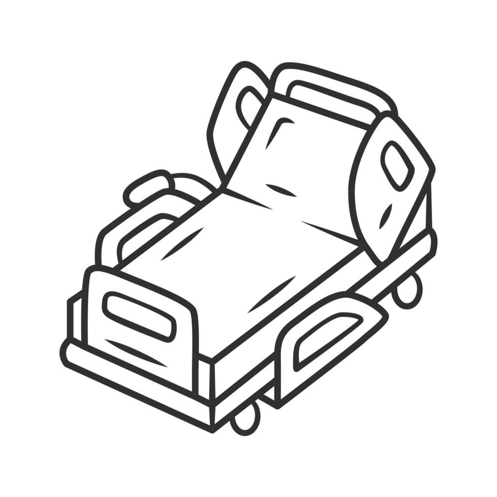 Motorized, electric hospital bed linear icon. Device for physically disabled people. Paraplegic person treatment. Thin line illustration. Contour symbol. Vector isolated drawing. Editable stroke