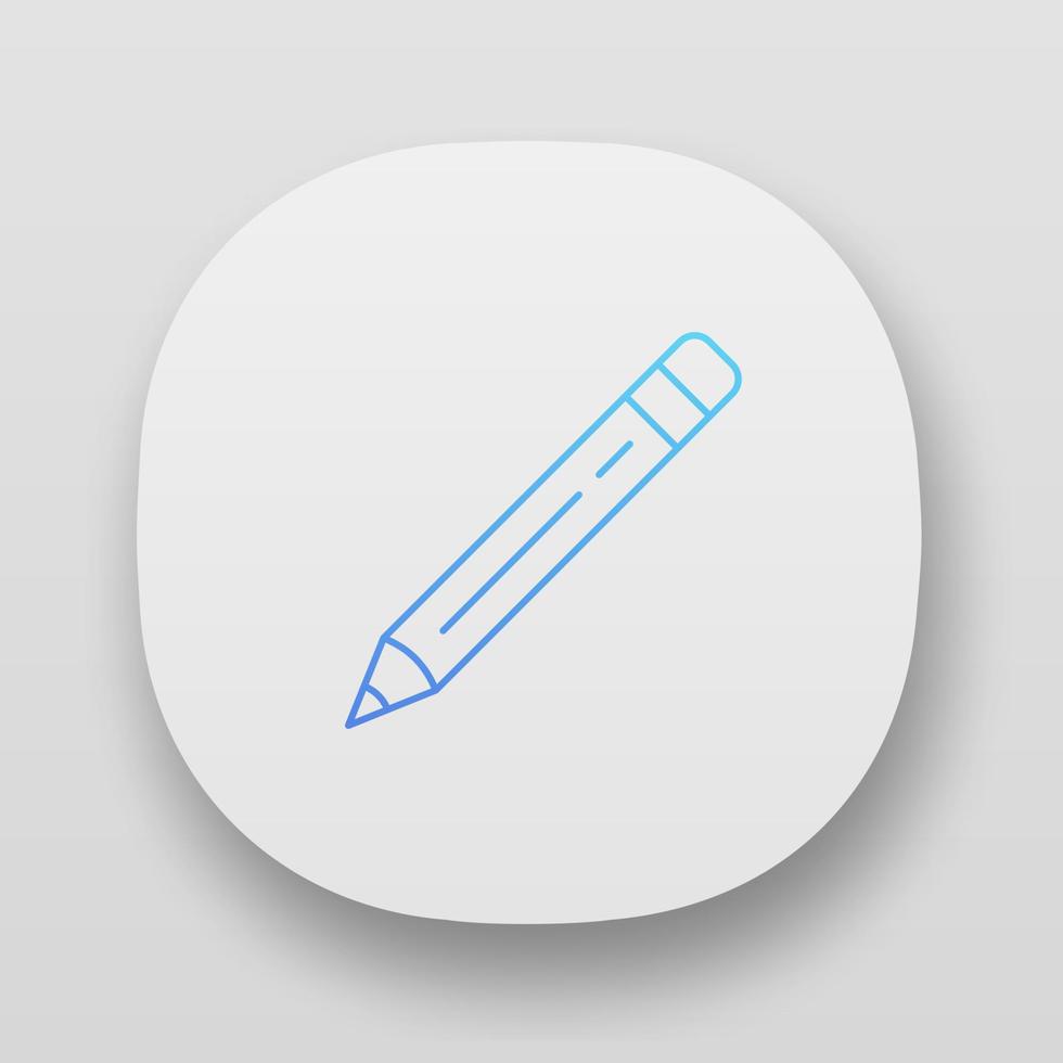 Sharp pencil with rubber, eraser app icon. UI UX user interface. Web or mobile application. Drawing tool vector isolated illustration. Stationery items, school supplies shop logo. Education attribute