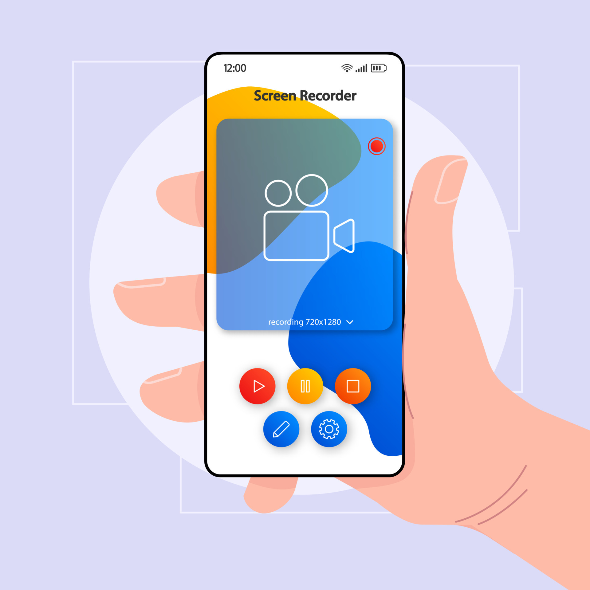 Screen video recorder smartphone interface vector template. Mobile app
