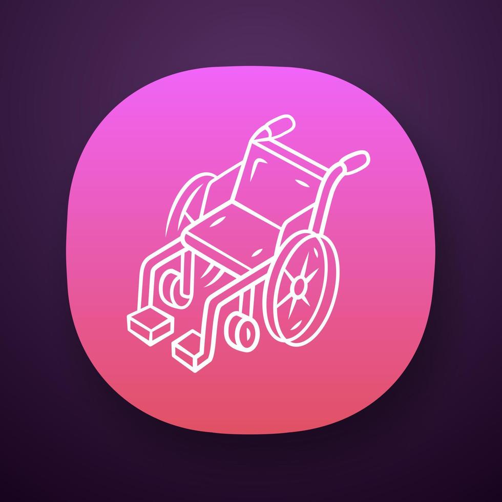 Manual wheelchair app icon. Wheel chair, mobility aid for disabled, invalid, handicapped people with special needs. UI UX user interface. Web or mobile application. Vector isolated illustration