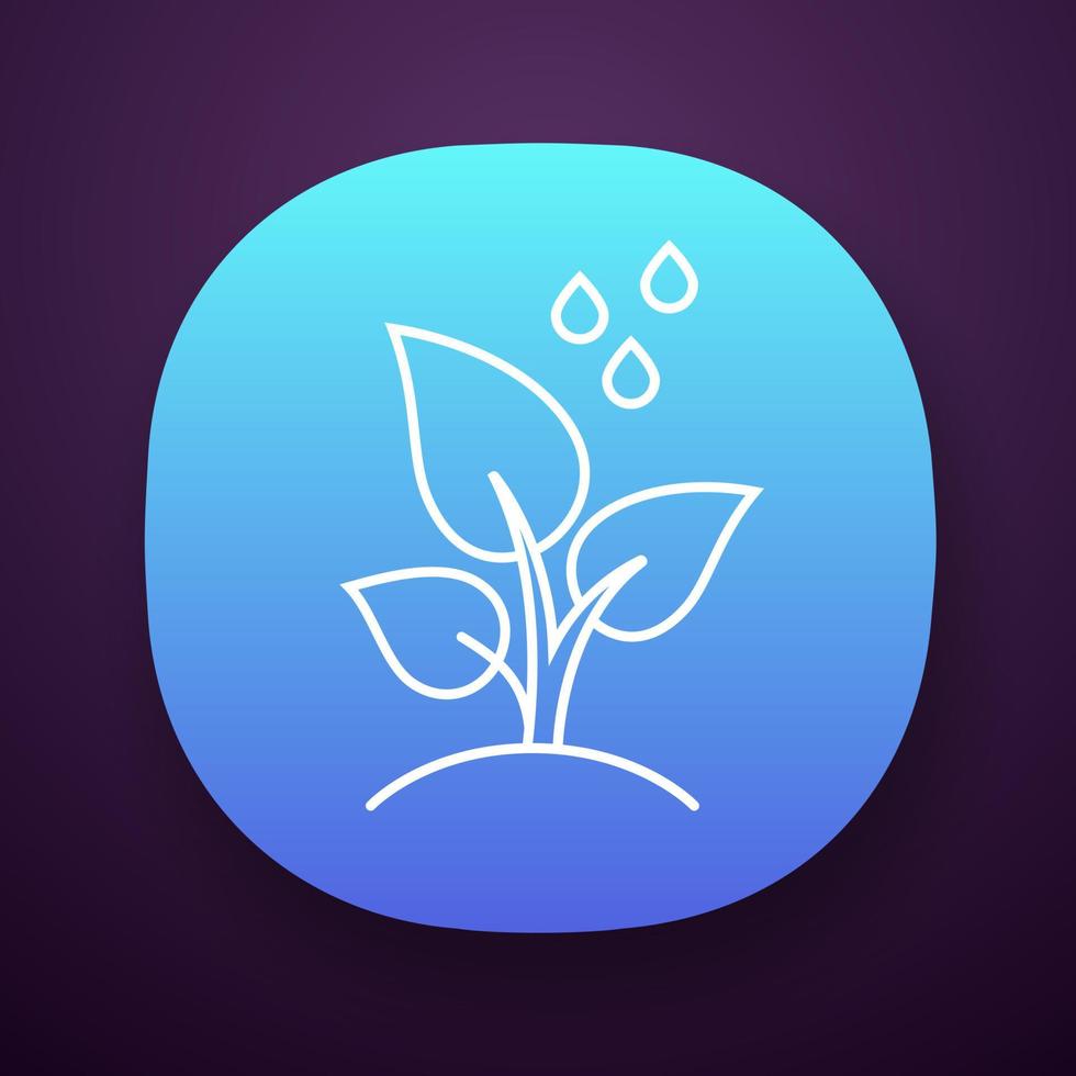 Trees planting app icon. Reforestation volunteer project. Small plant and water drops. Gardening and forestry. UI UX user interface. Web or mobile application. Vector isolated illustration