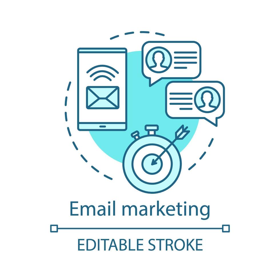 Email marketing blue concept icon. Digital marketing tactic idea thin line illustration. Business strategy. Emails sending. Brand promotion. Vector isolated outline drawing. Editable stroke