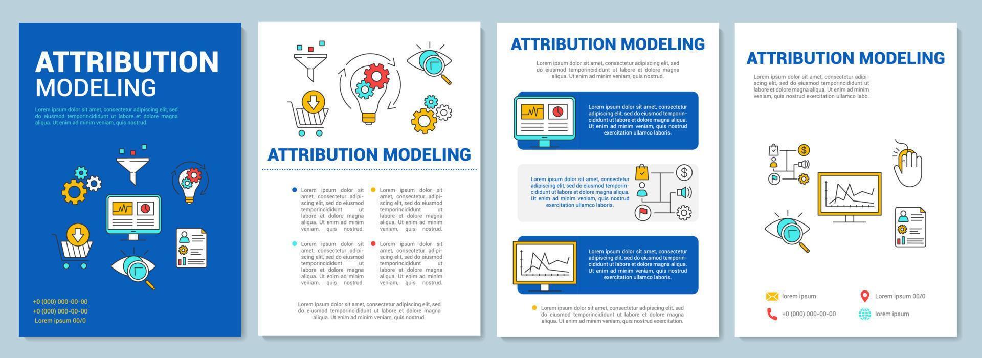 Attribution modeling brochure template layout. Flyer, booklet, leaflet print design with linear illustrations. Vector page layouts for magazines, annual reports, advertising posters