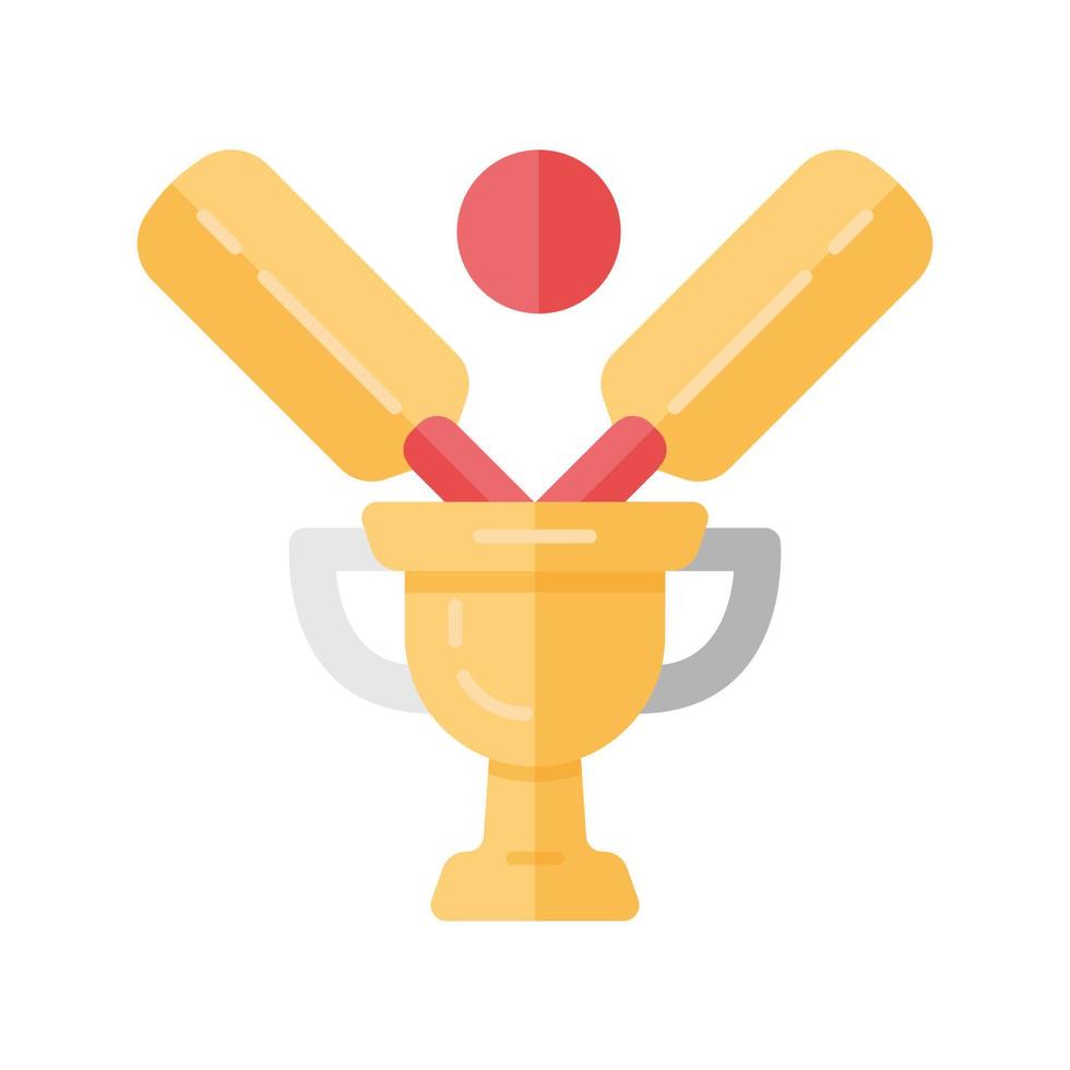 Cricket championship flat design long shadow color icon. Sport competition. Tournament winner trophy. Champion cup, bat, ball. Total game result. League competition. Vector silhouette illustration