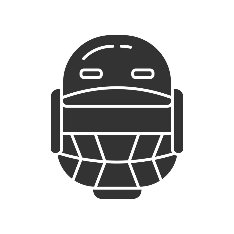 Cricket helmet glyph icon. Head protection for batsman and fielders. Cricketer uniform. Sport equipment. Athletics accessory. Silhouette symbol. Negative space. Vector isolated illustration