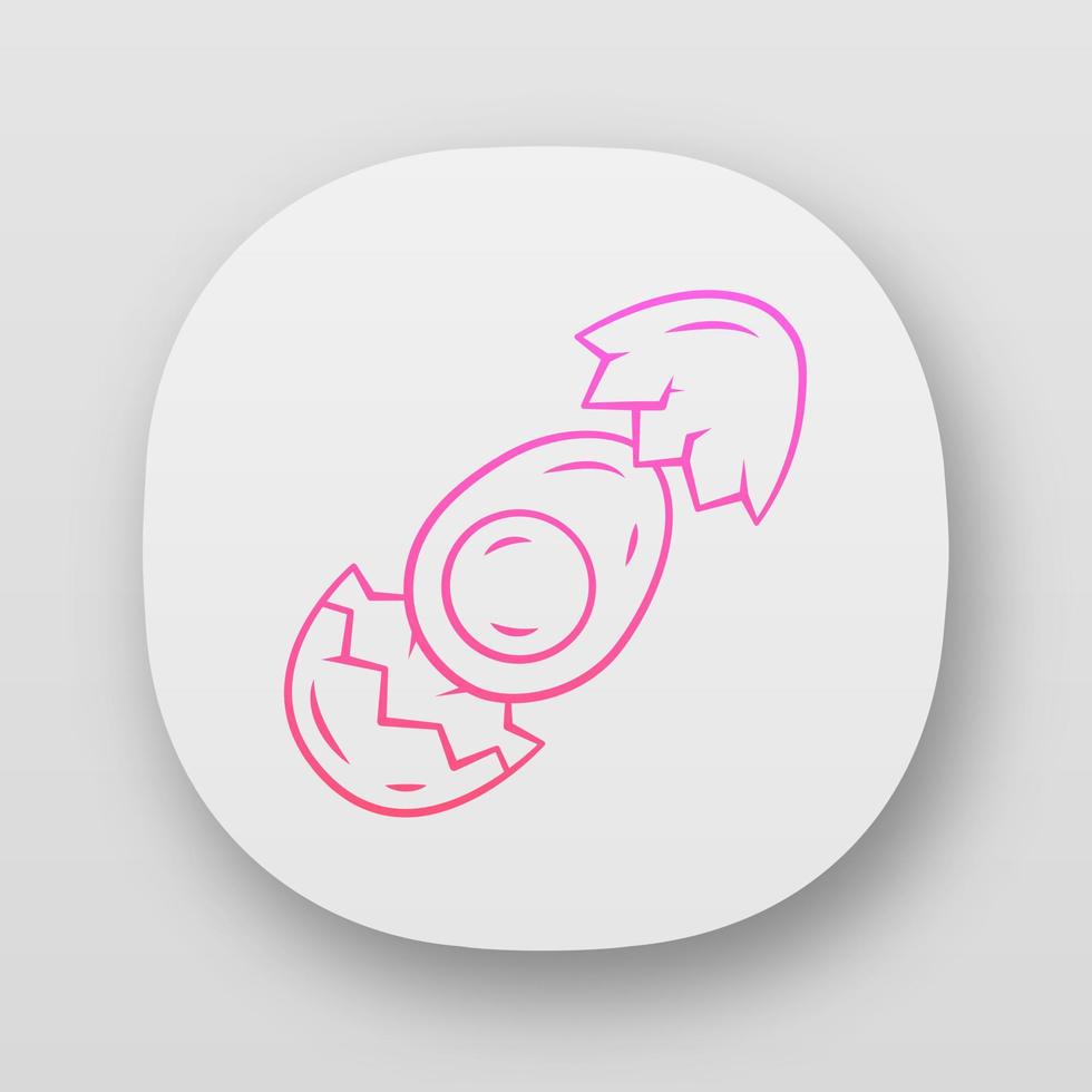 Egg app icon. Breakfast ingredient. UI UX user interface. High protein and cholesterol product. Hard boiled chicken egg with broken eggshell. Web or mobile application. Vector isolated illustration