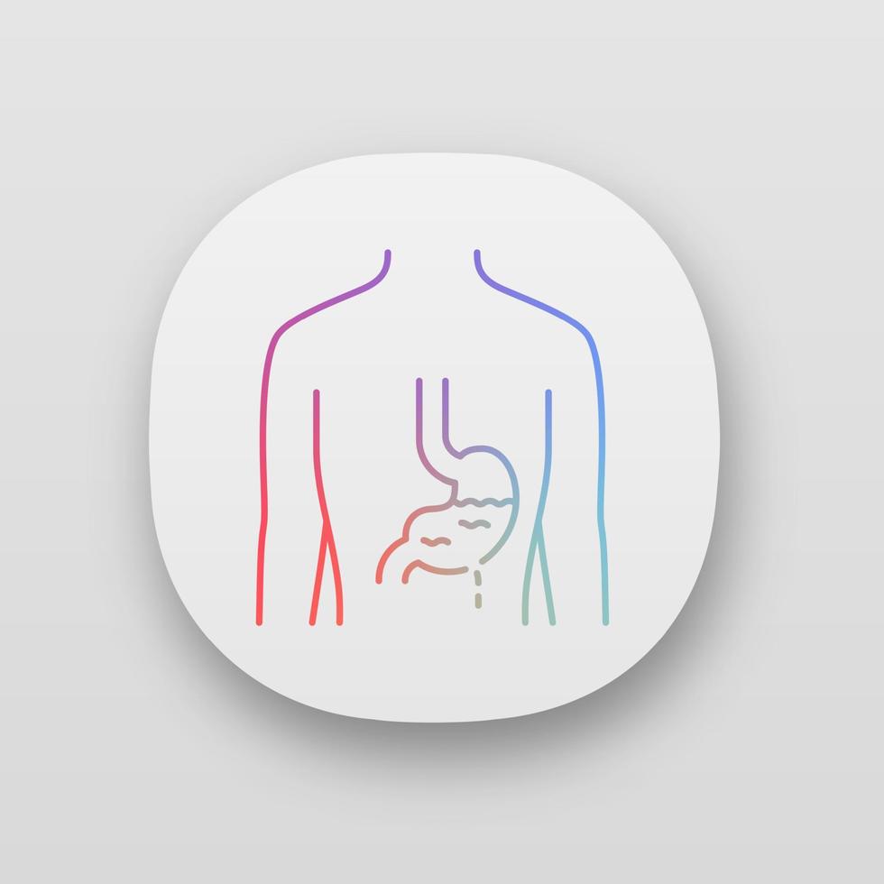Ill stomach app icon. Gastritis. Sore human organ. People disease. Unhealthy digestive system. Gastrointestinal tract. UI UX user interface. Web or mobile applications. Vector isolated illustrations