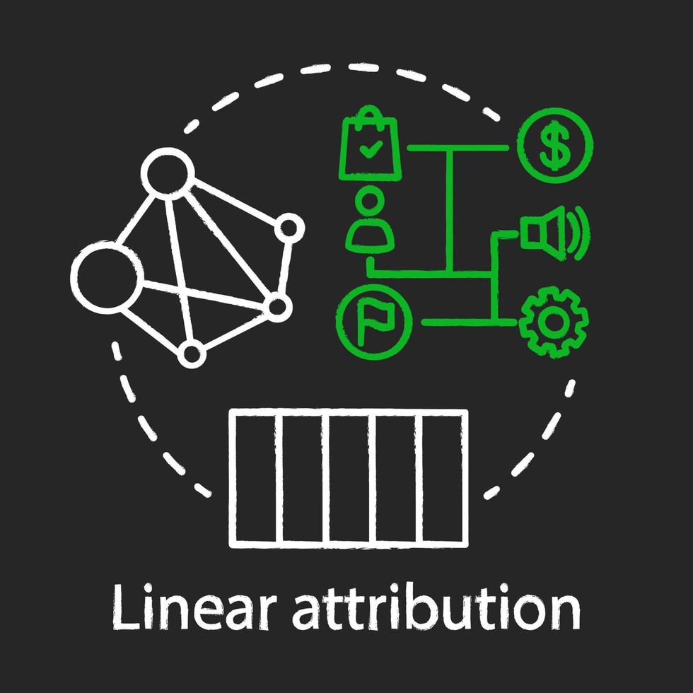 Linear attribution chalk concept icon. Multi-touch attribution model idea. Attribution modeling type. Marketing campaigns analytics. Vector isolated chalkboard illustration