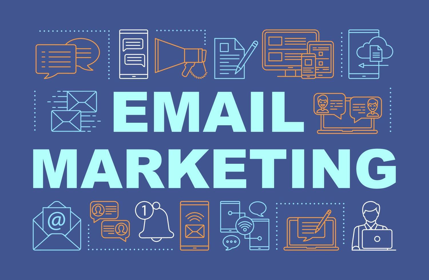 Email marketing word concepts banner. Business strategy and brand promotion. Presentation, website. Isolated lettering typography idea with linear icons. Vector outline illustration