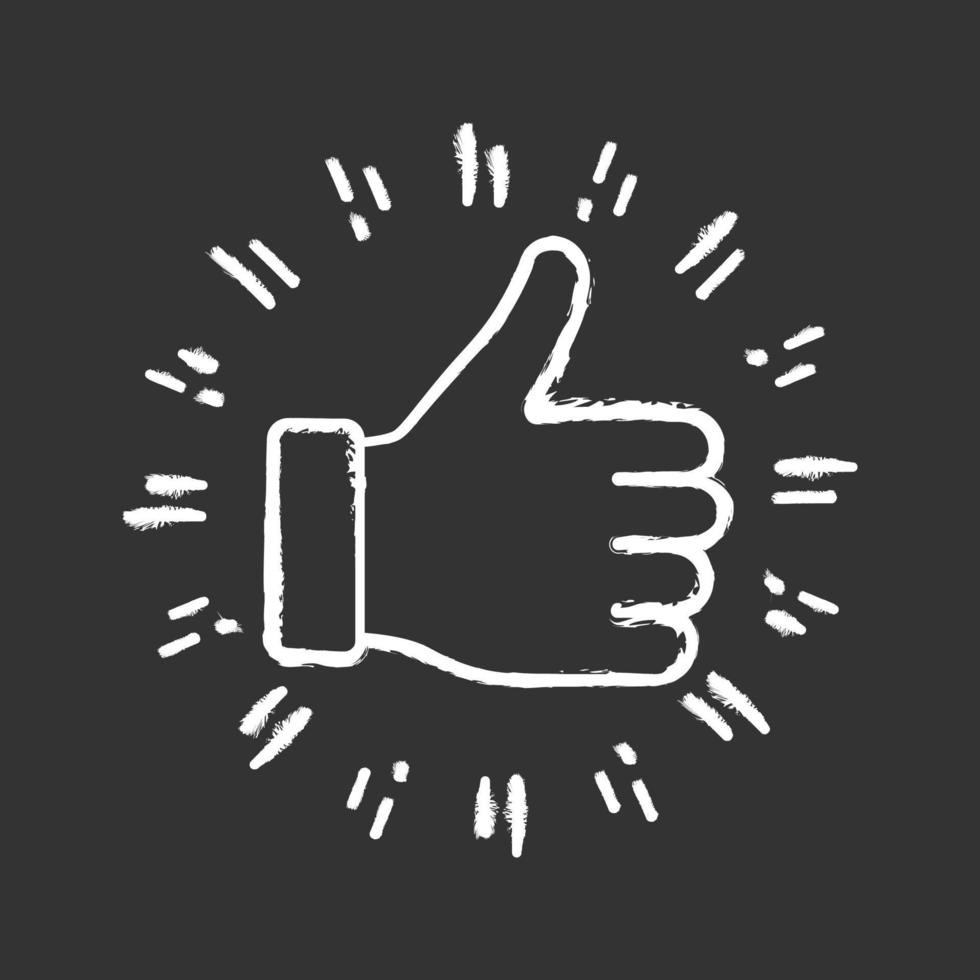 Thumbs up chalk icon. Social media like. Good, cool, ok hand gesture. Rating, ranking. Accept button. Isolated vector chalkboard illustration