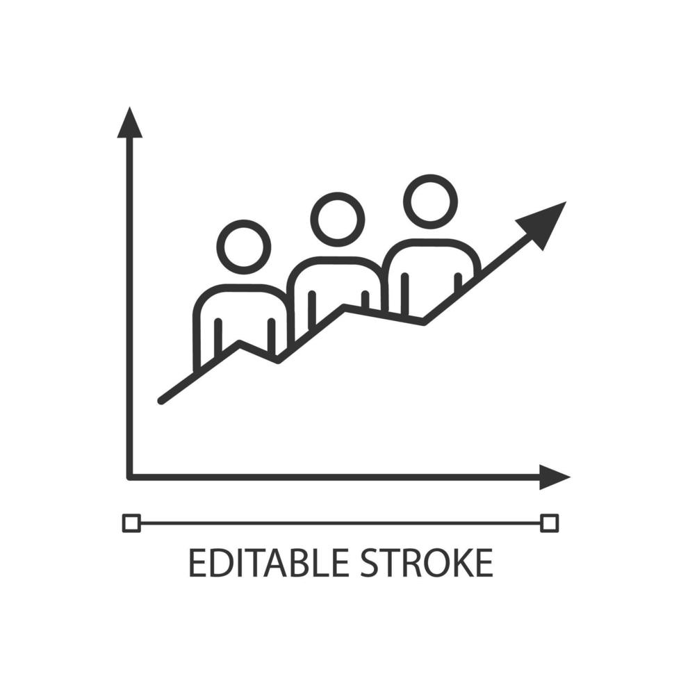 Website traffic linear icon. Lead generation. Thin line illustration. SEO monitoring. Web traffic growth. Social media analytics. Contour symbol. Vector isolated outline drawing. Editable stroke