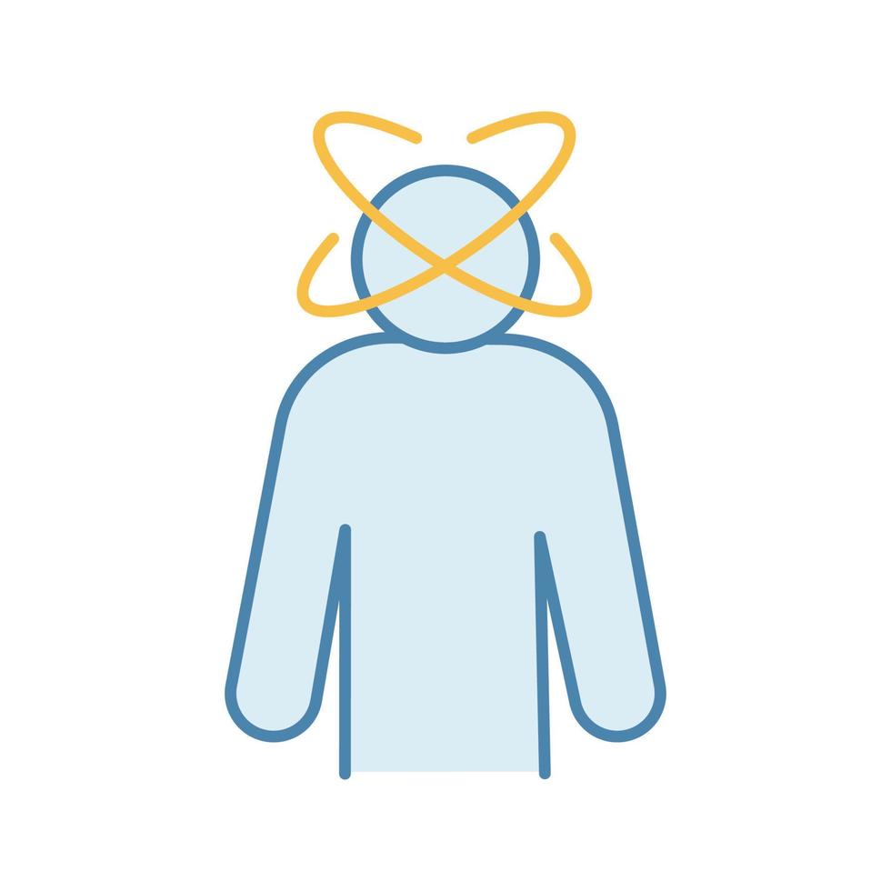 Dizziness color icon. Person feeling dizzy. Physiological stress symptoms. Vertigo, giddiness. Spinning head. Isolated vector illustration