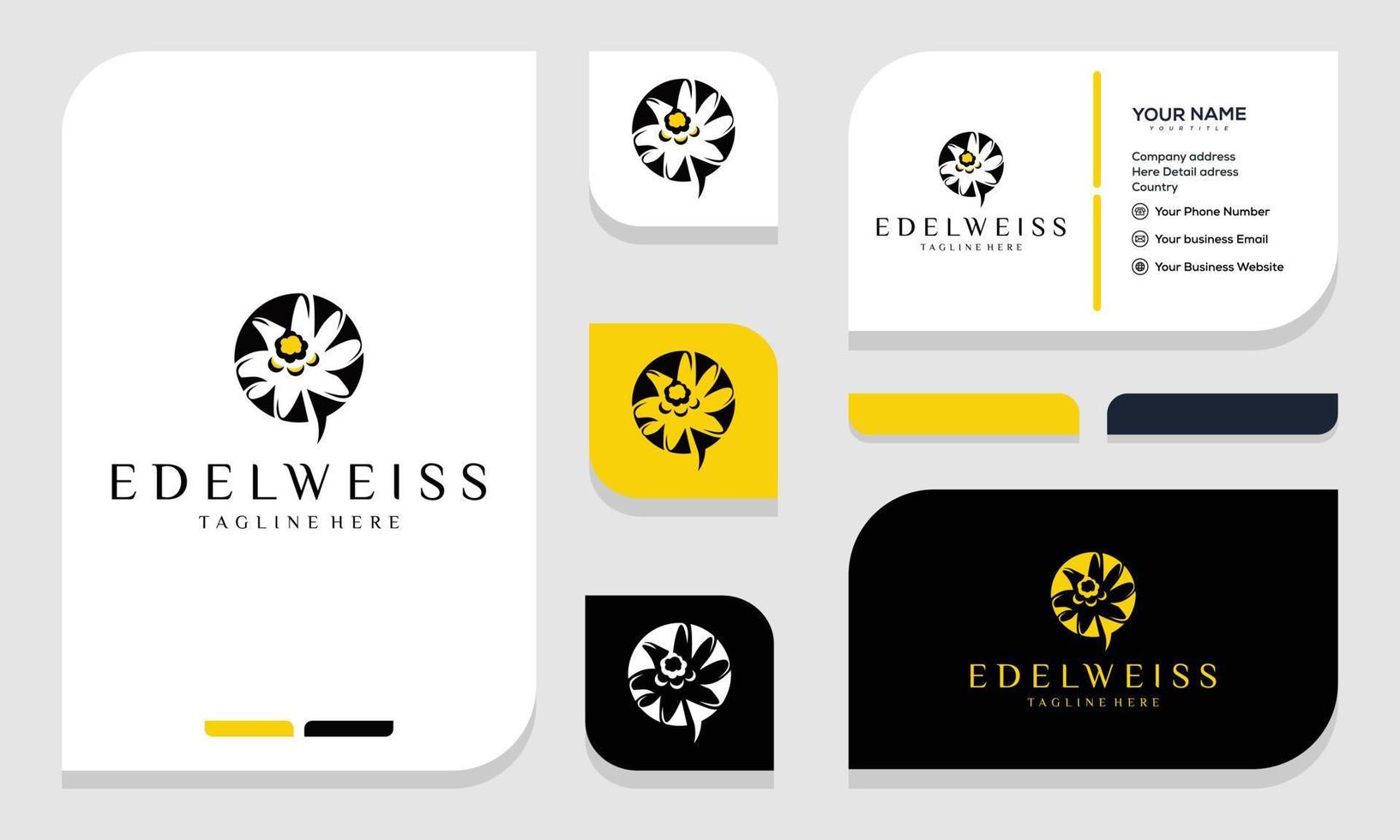 plantilla de vector de logotipo de flor de edelweiss. logotipo y tarjeta de visita