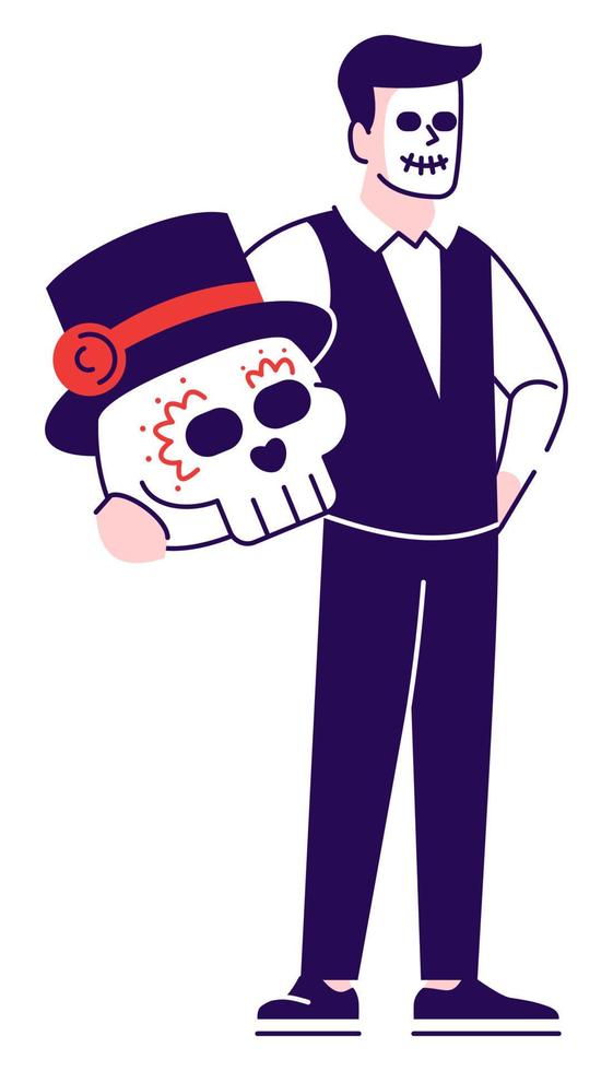 dia de los muertos personaje semi plano rgb color vector ilustración. figura de pie. carrera en la industria del entretenimiento. participante del desfile mexicano personaje de dibujos animados aislado sobre fondo blanco