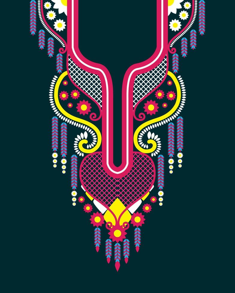 Clothes and wraps. Floral necklace embroidery design for fashion women. Embroidery traditional flower pattern with beautiful colorful Geometric Ethnic oriental for neckline. Heart design vector