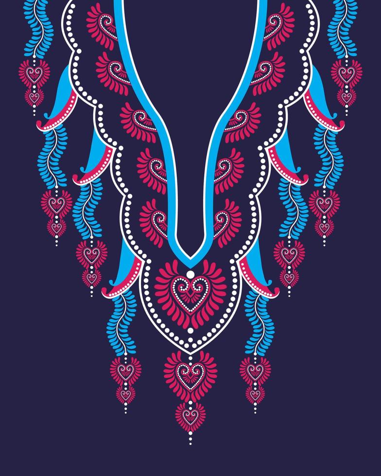 Heart and floral necklace embroidery design for fashion women. Embroidery pattern with beautiful colorful Geometric Ethnic oriental for neckline vector