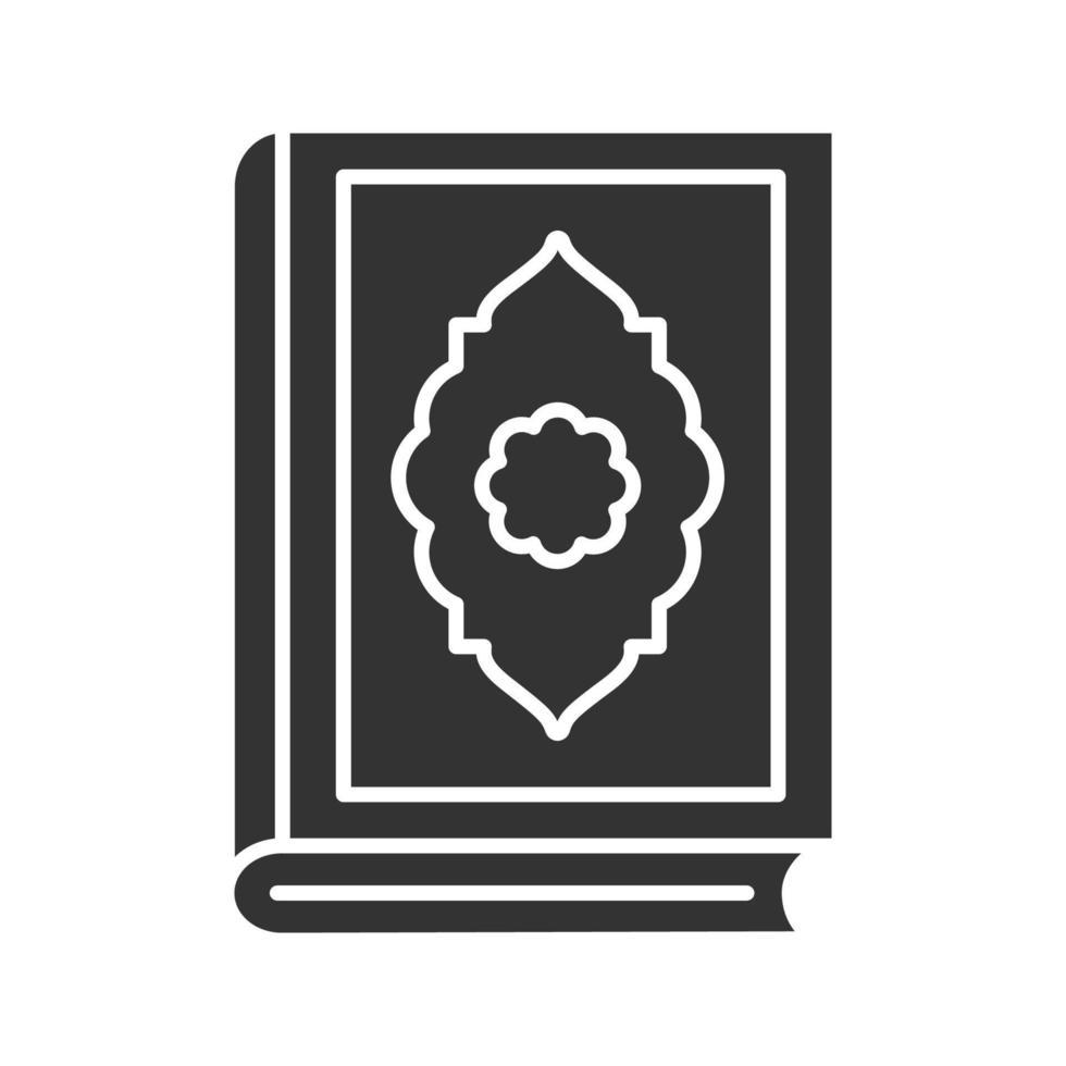 Quran book glyph icon. Islamic religion. Koran. Silhouette symbol. Negative space. Vector isolated illustration