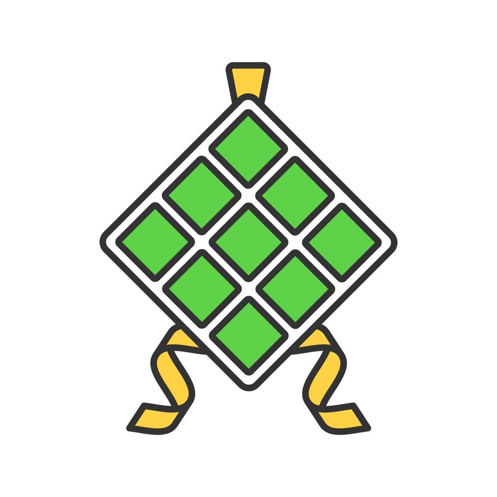 Ketupat color icon. Rice in palm leaf. Isolated vector illustration