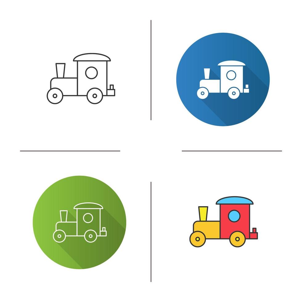 Toy train icon. Flat design, linear and color styles. Isolated vector illustrations