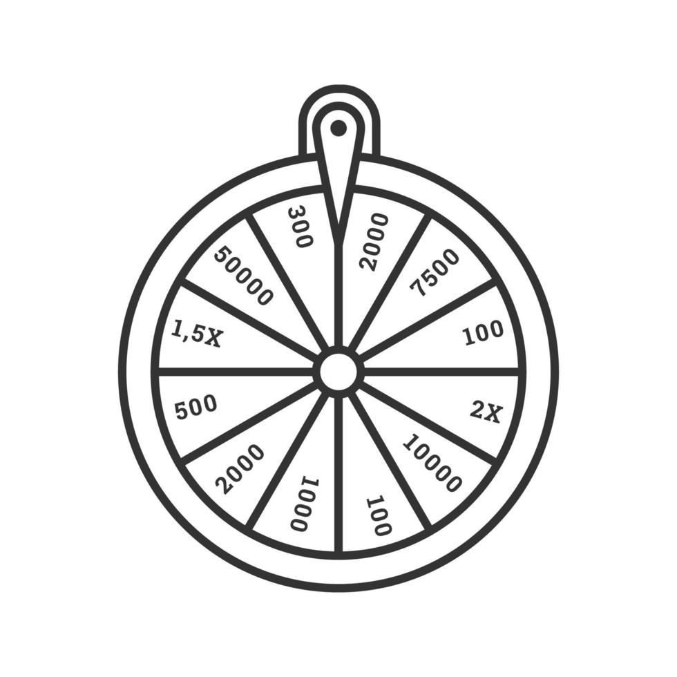 Wheel of fortune linear icon. Roulette. Lucky wheel. Thin line illustration. Contour symbol. Vector isolated outline drawing