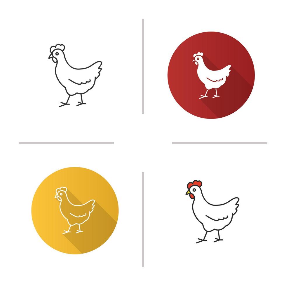 icono de pollo. Diseño plano, estilos lineales y de color. gallina. granja avícola. ilustraciones de vectores aislados