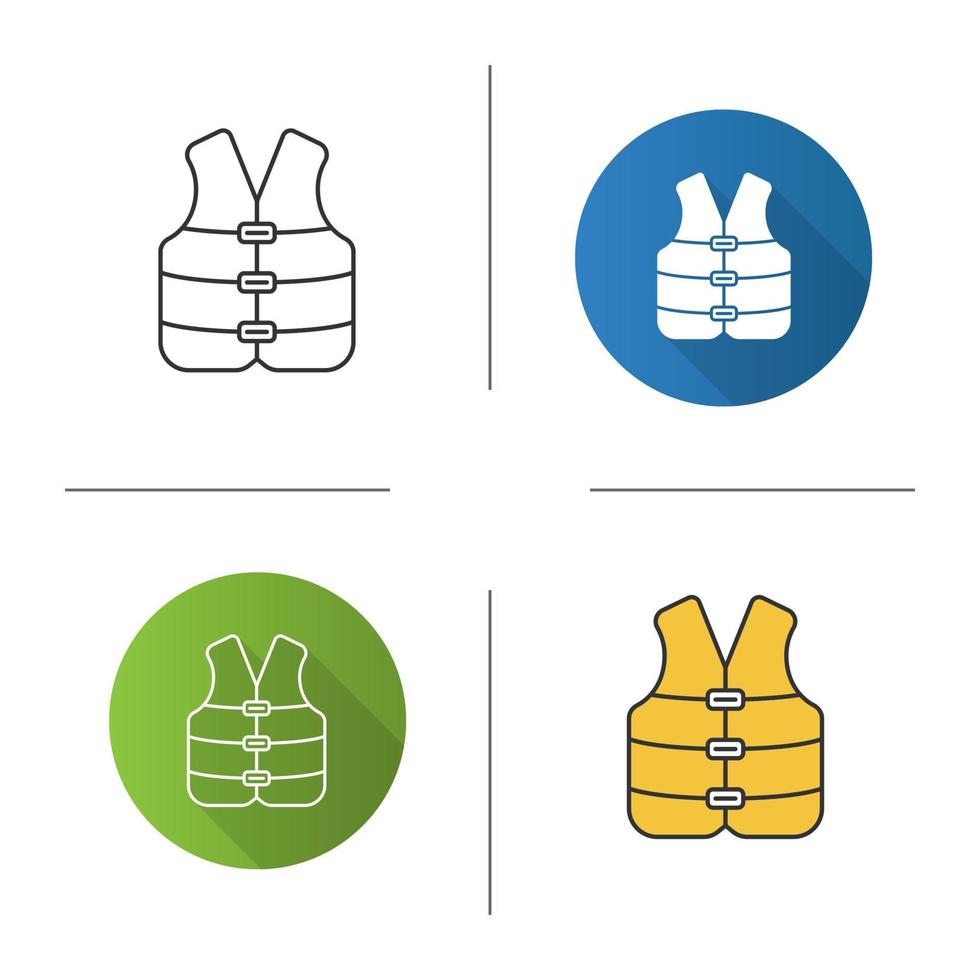 Life jacket icon. Boating life vest. Flat design, linear and color styles. Isolated vector illustrations