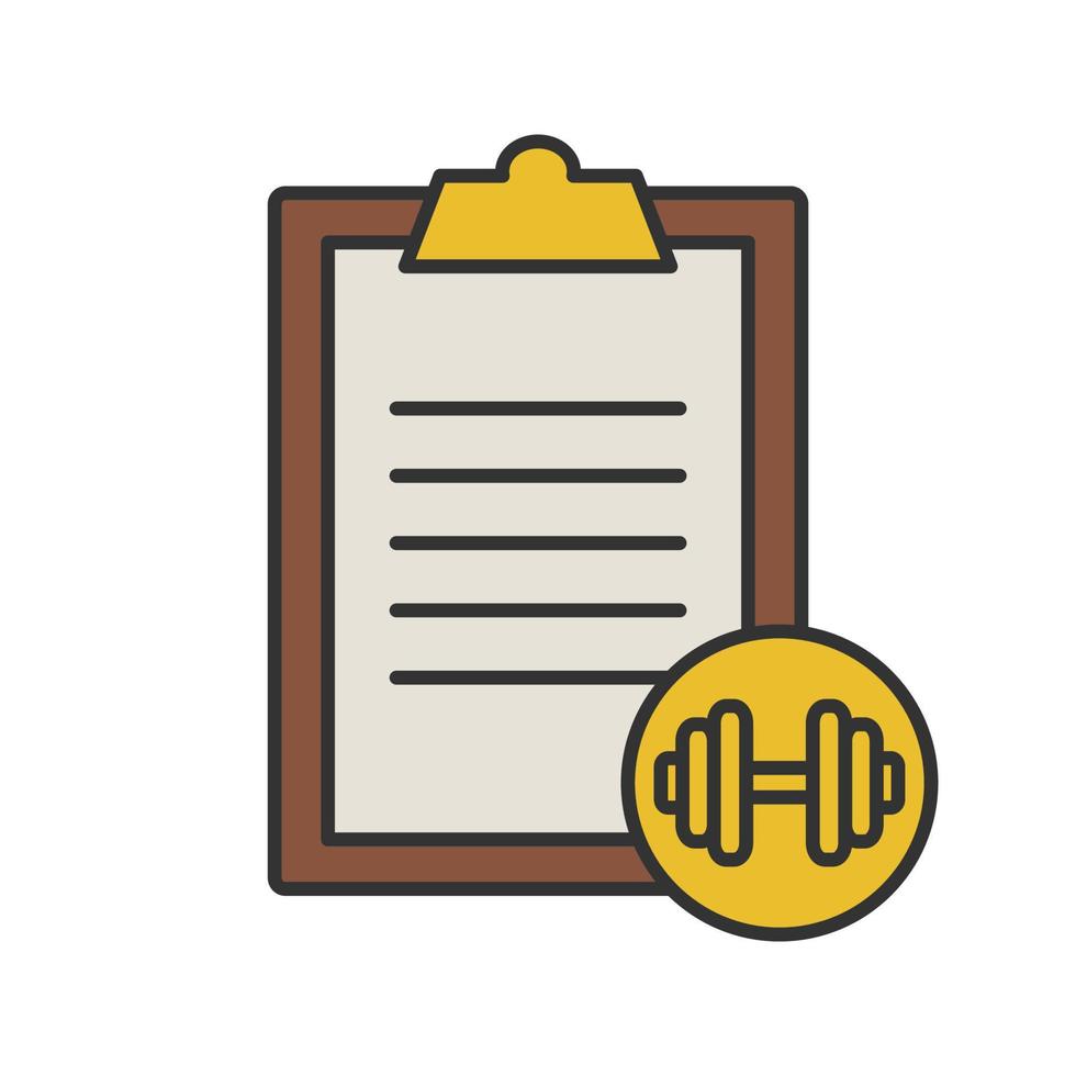 Barbell exercise guide color icon. Personal training notes. Isolated vector illustration