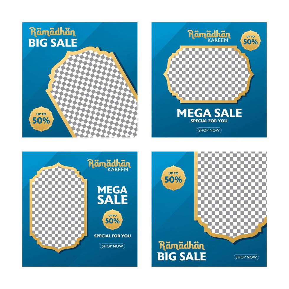 Editable templates for promotions on the Ramadan holidays, for post on social media, there is space for product photos in Islamic form. vector