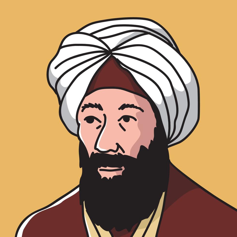 ilustrasi vector of father of modern optic, mathematic, and astronomy ibn alhaitham