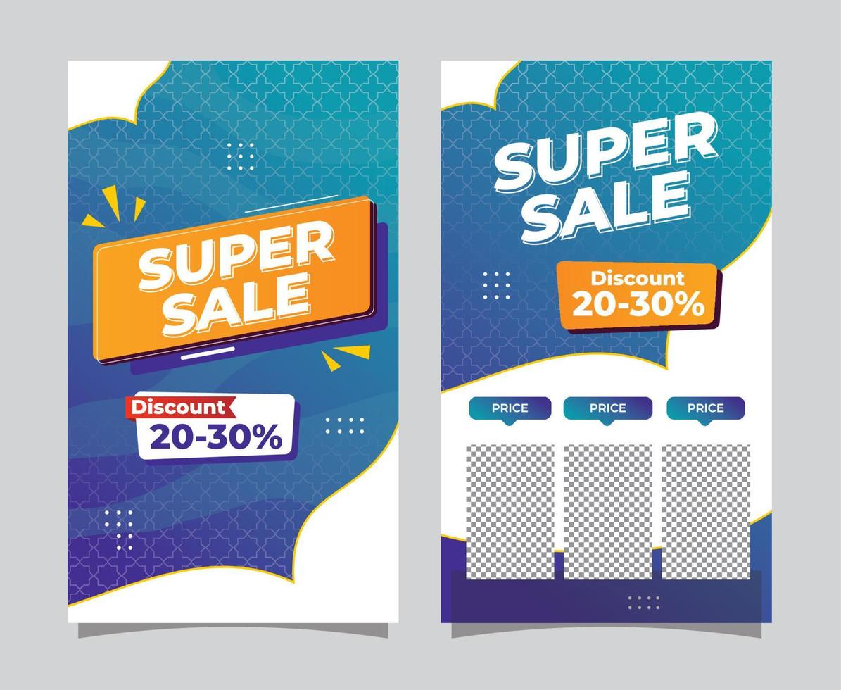 plantilla de banner promocional azul con super venta y descuento de escritura, adecuada para negocios vector