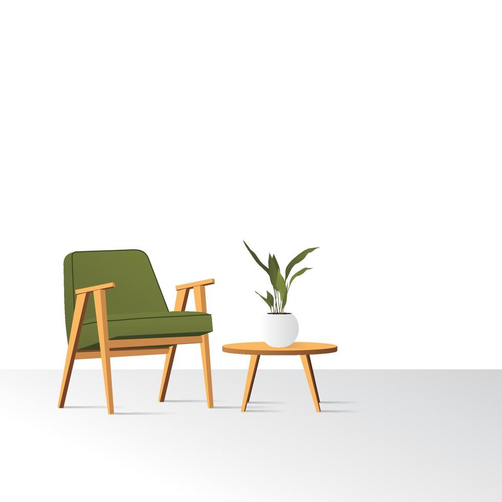 ilustración para el minimalismo, parece una silla y una mesa pequeña con una maceta de flores encima vector