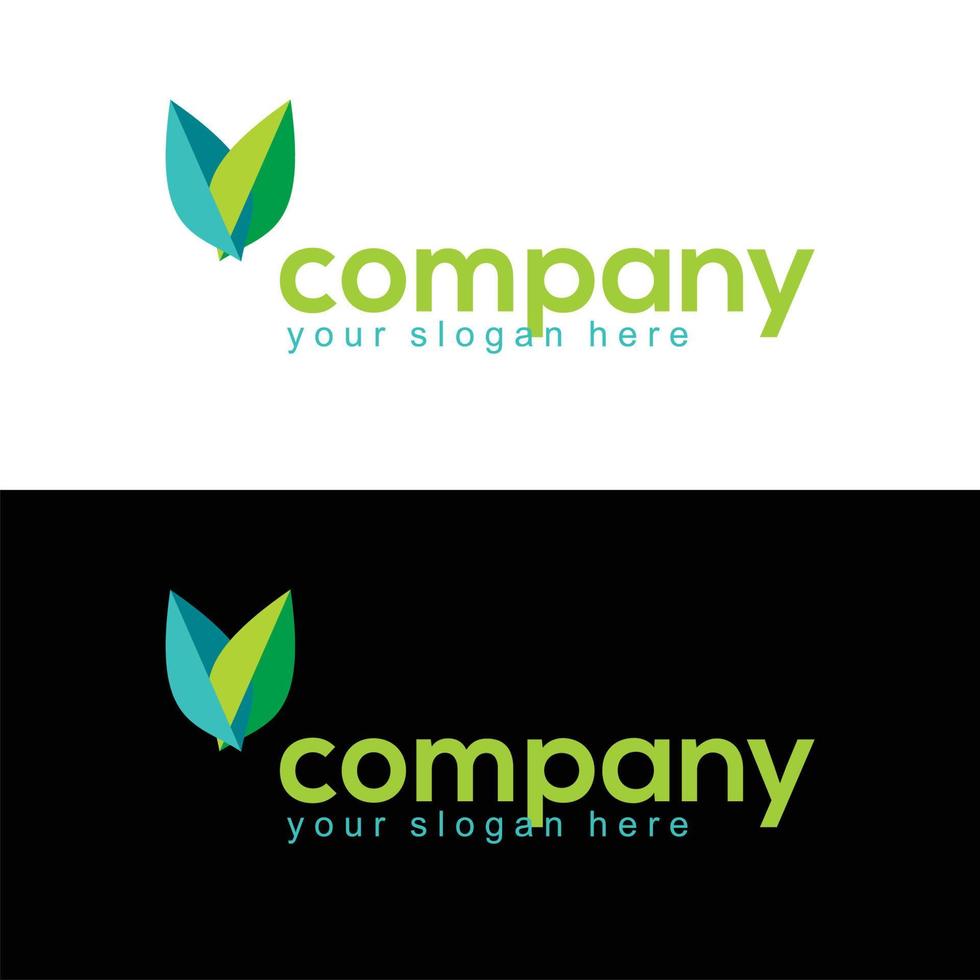 leaf logo design with green and tosca color vector