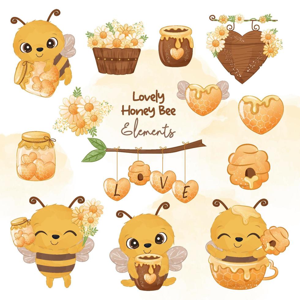 Cute Honey Bee Elements for Spring Decoration vector