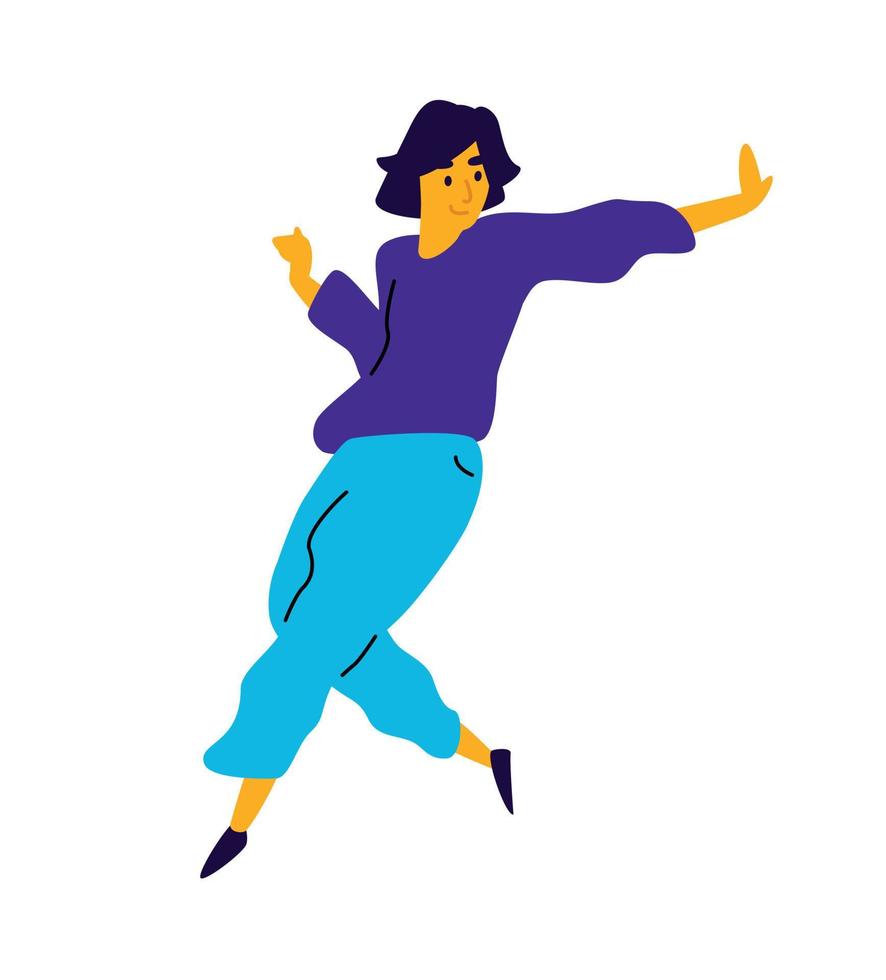 tipo de baile alegre. vector. ilustración de un joven bailarín. personaje para el estudio de baile. estilo plano logo de la compañía. persona feliz positiva. vector