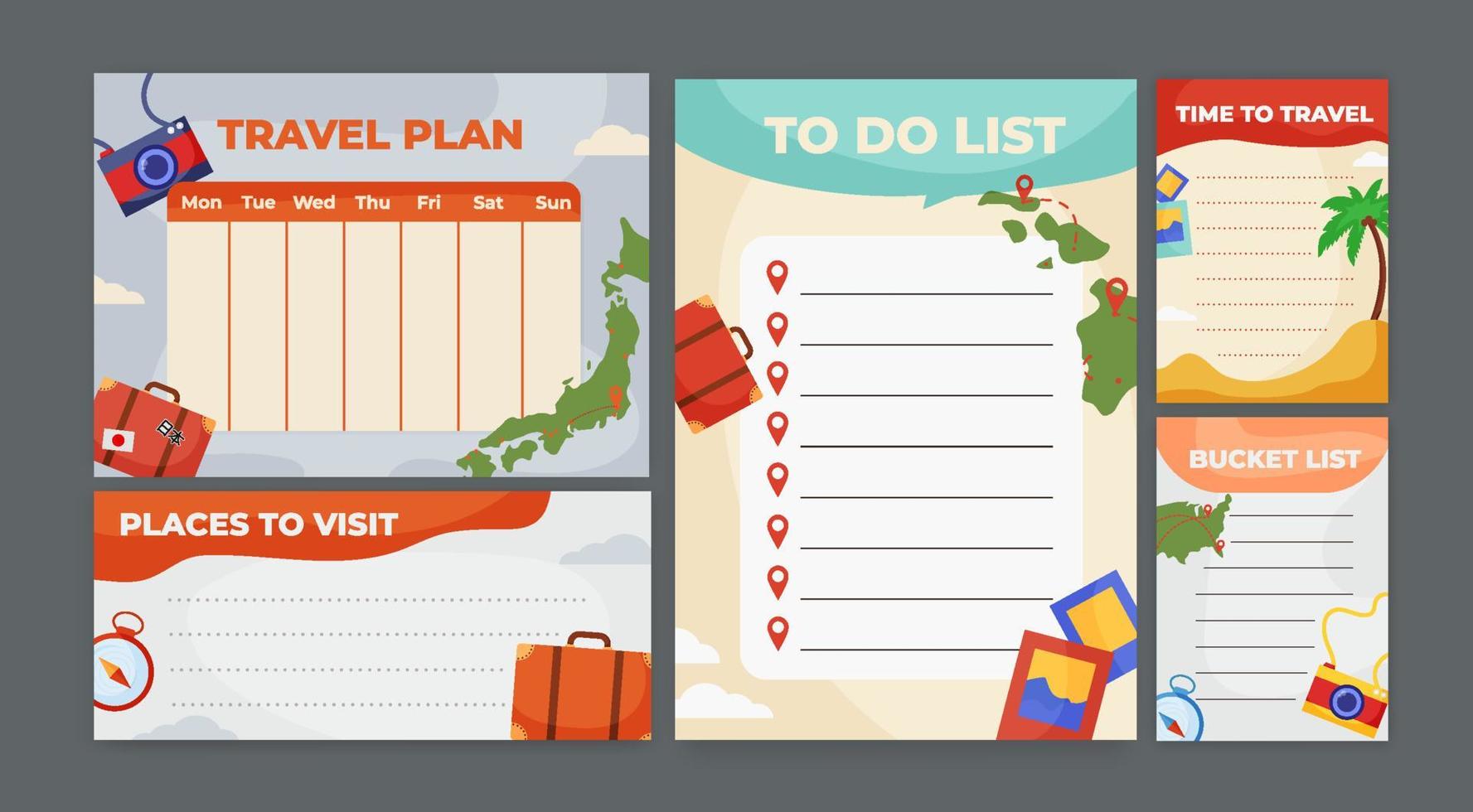 Set of Traveling Journal Table vector