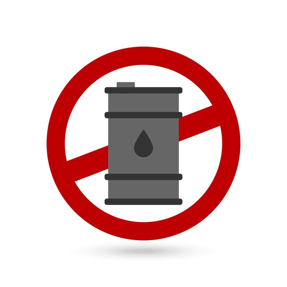 Forbidden sign with fuel barrel icon. Vector illustration.