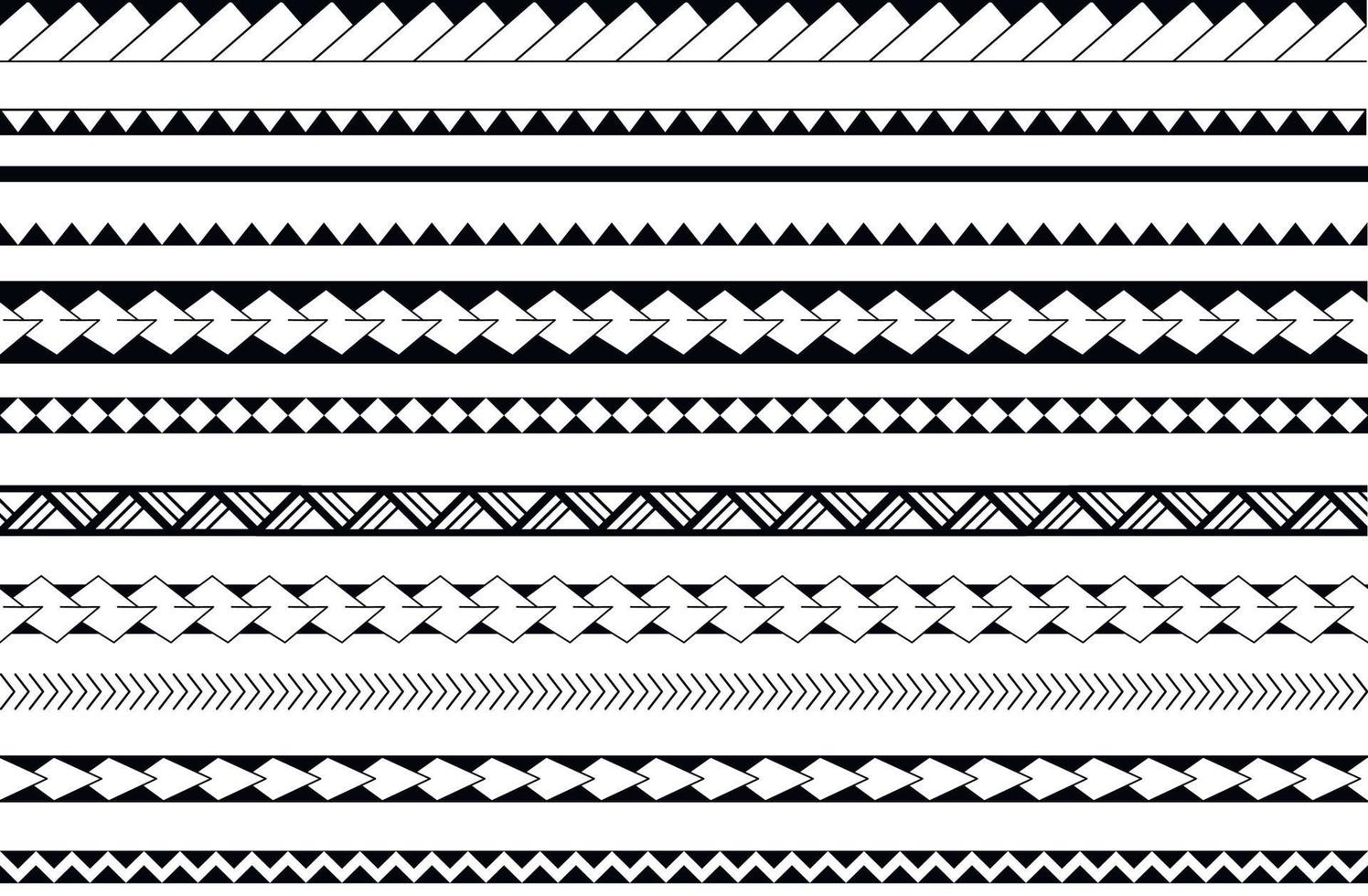 Set of vector ethnic seamless pattern. Ornament bracelet maori tattoo style. Horizontal pattern.