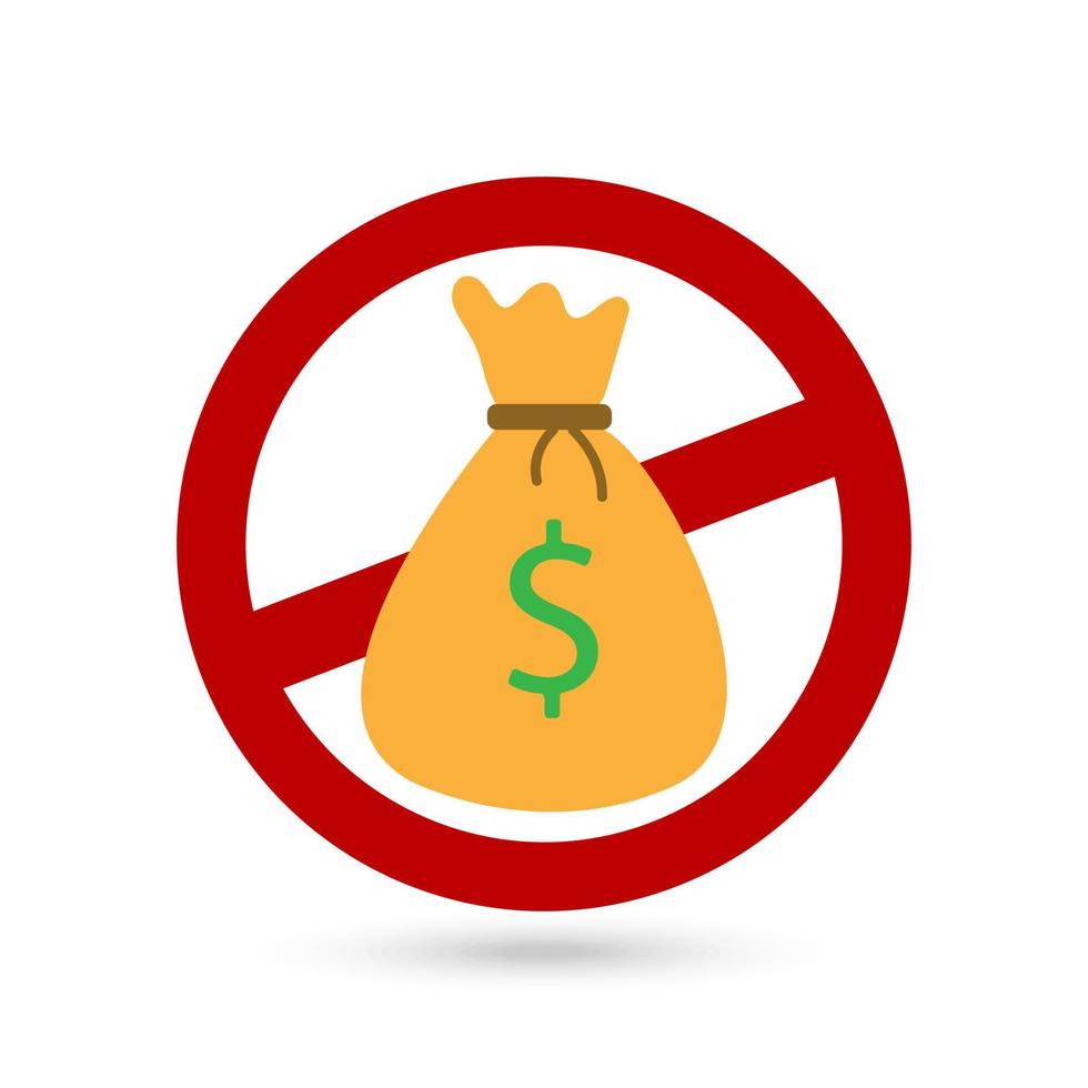 Forbidden sign with bag of money icon. Vector illustration.