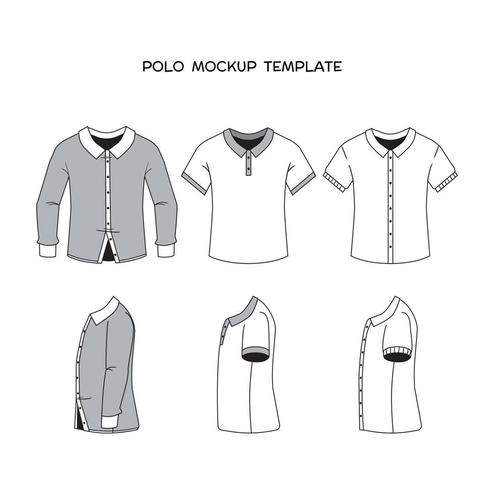 Flat Outline Polo Mockup with Sleeve types vector