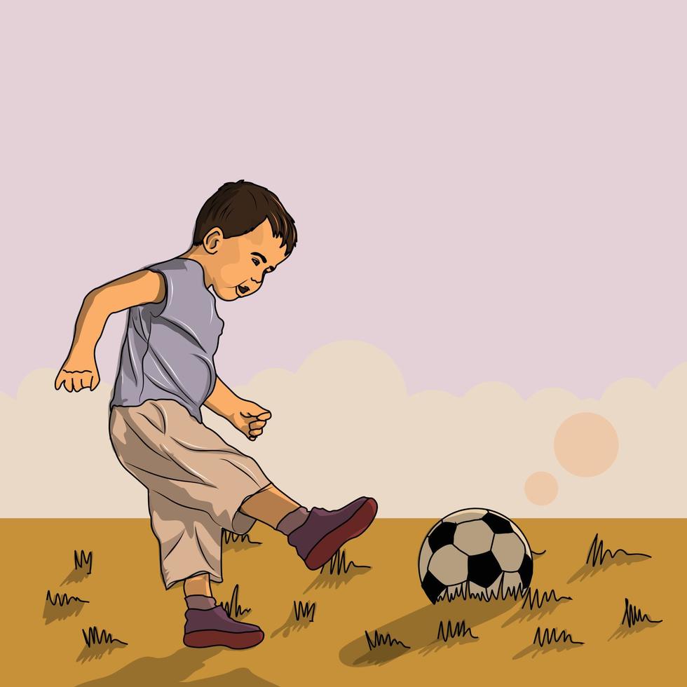 Illustration of child playing football vector drawing