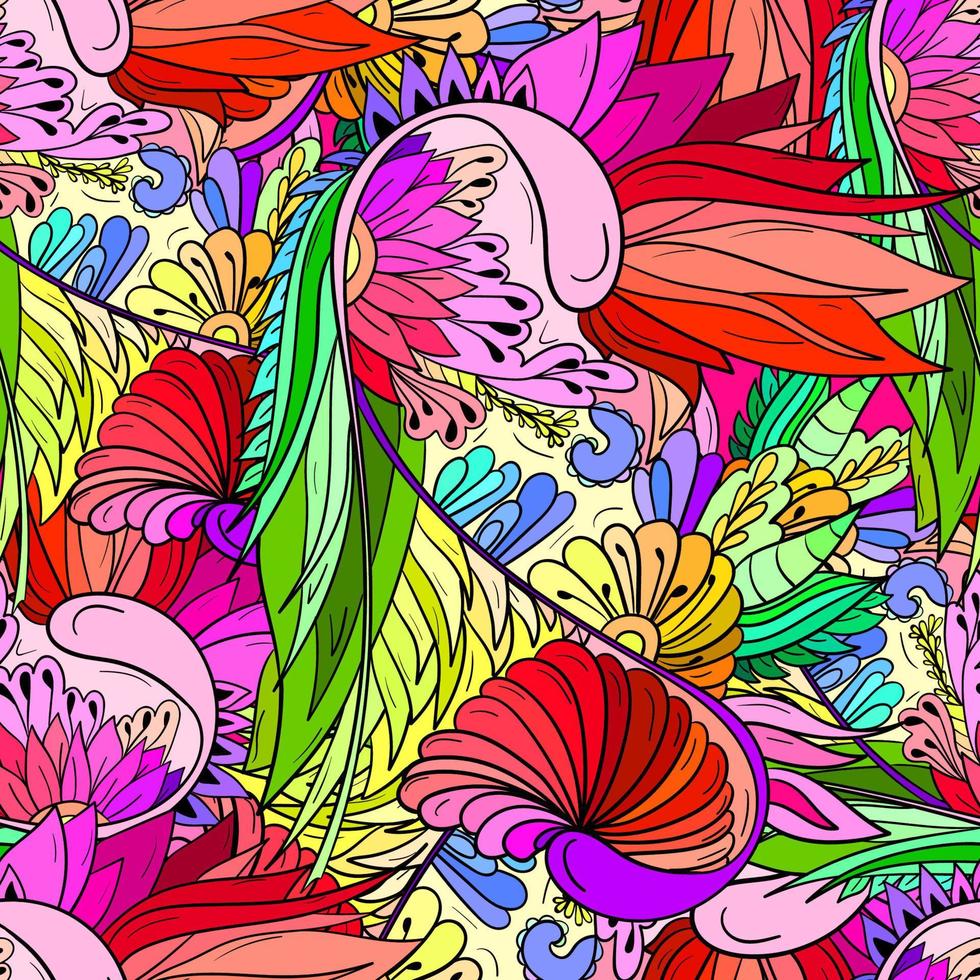 Seamless pattern with abstract flowers and leaves vector